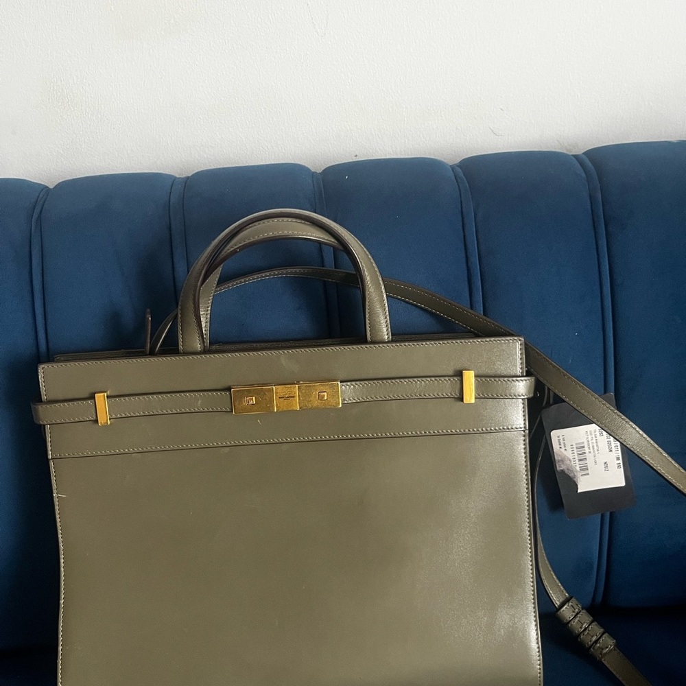 Chic Olive Green Tote with Gold Hardware